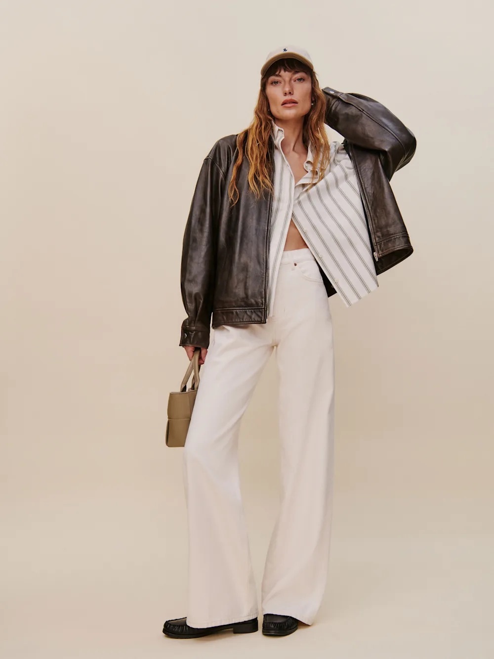 Reformation Cary High Rise Slouchy Wide Leg Jeans in Fior di Latte - Size 25